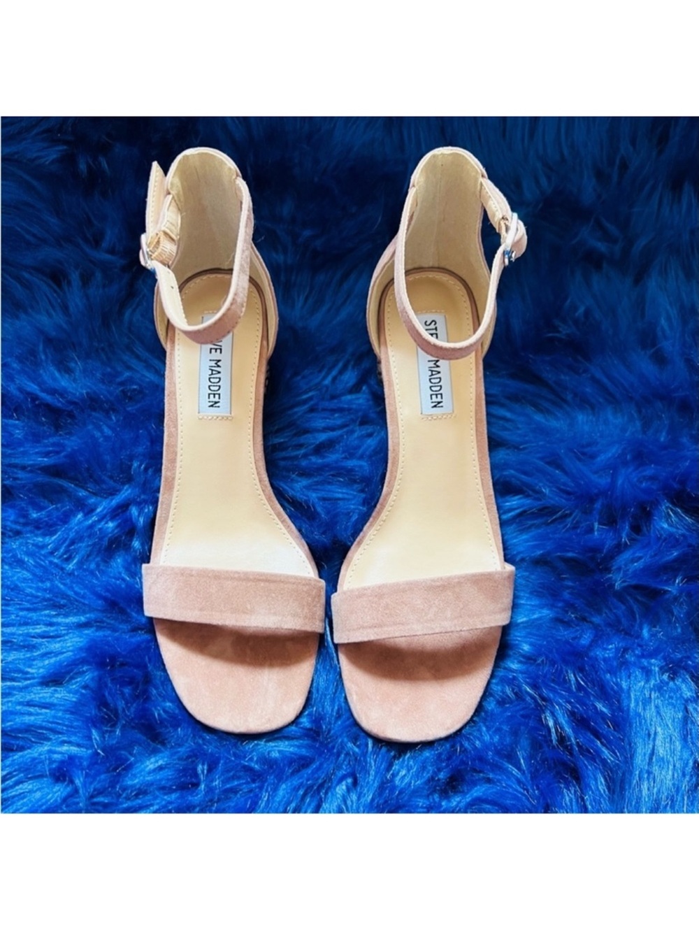 New! Rare STEVE MADDEN Regard Suede Block Animal Print Heel Strappy Sandals - Picture 4 of 10